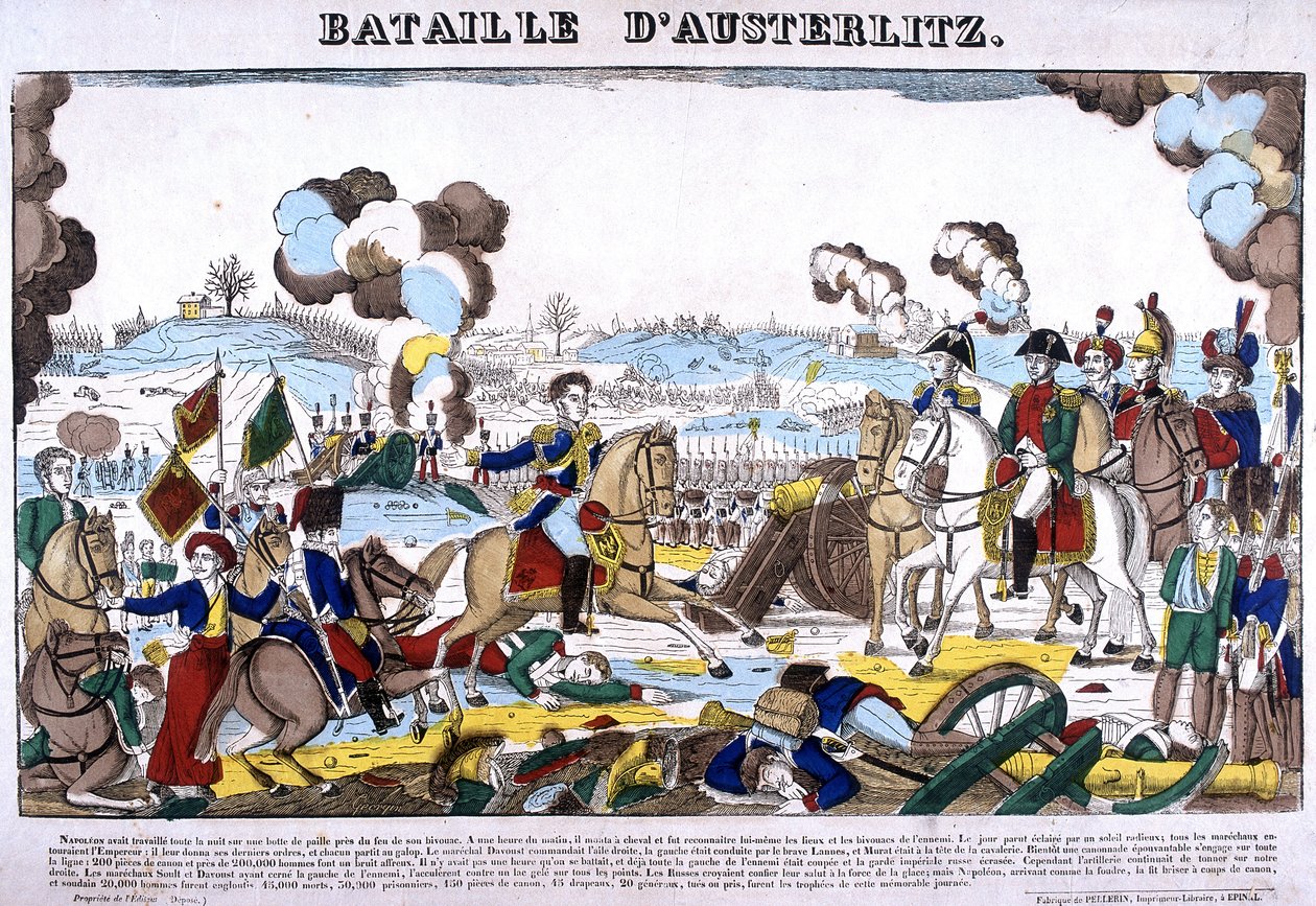 Representación de la Batalla de Austerlitz, o Batalla de los Tres Emperadores, el 02/12/1805. Imagen de Epinal de French School