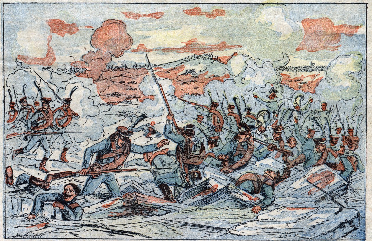 Representación de la Batalla de Austerlitz, o Batalla de los Tres Emperadores, el 02/12/1805. de French School