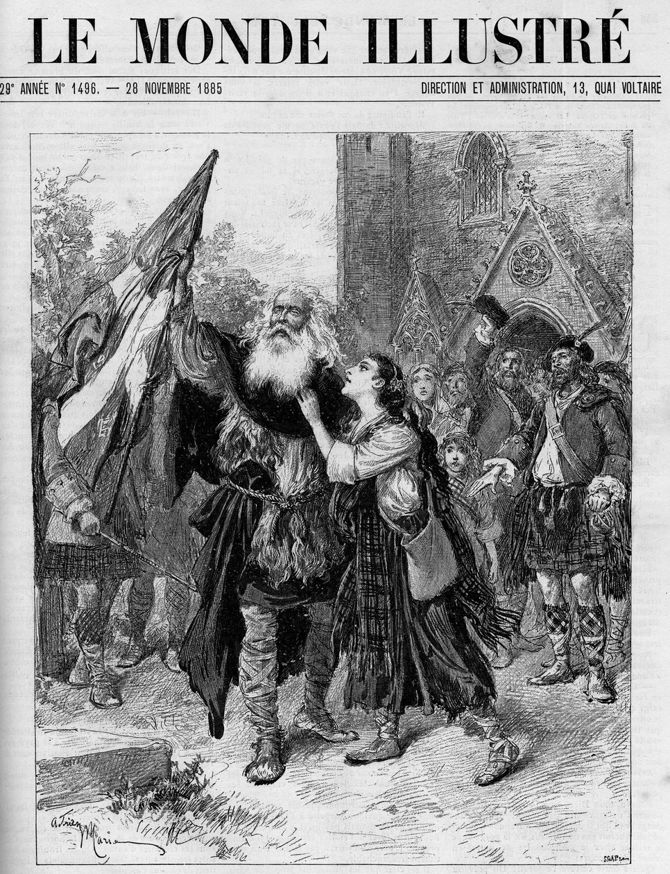 Representación del drama en cinco actos "Les Jacobites" de François Coppée (1842-1908) en el teatro de l