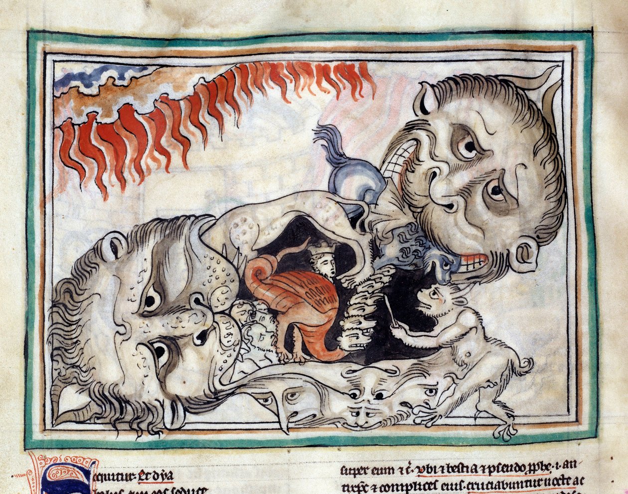 Representaciones de las criaturas del inframundo venciendo a las maldiciones Miniatura tomada del "Apocalipsis de Cambrai" iluminada por la escuela francesa del siglo XIII. Ms. 422. Biblioteca Municipal de Cambrai de French School