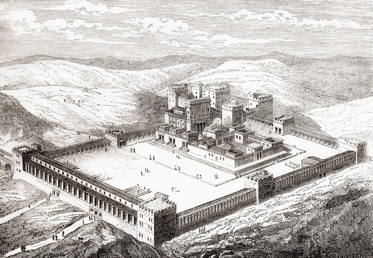 Segundo Templo restaurado que sustituyó al Templo de Salomón, Jerusalén, de Les Merveilles de la Science, pub.1870 de French School