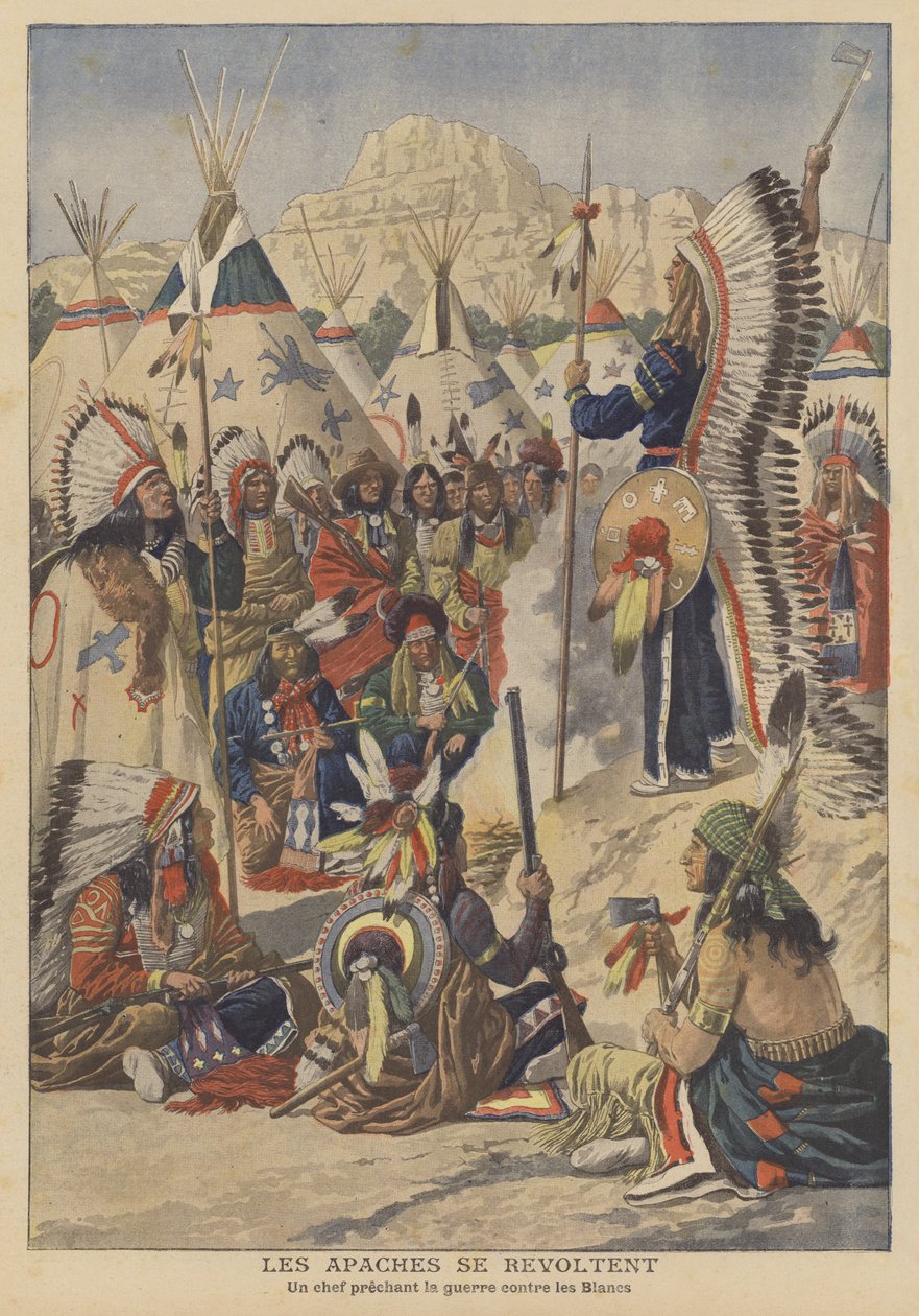 Revuelta de los apaches en Arizona (litografía en color) de French School