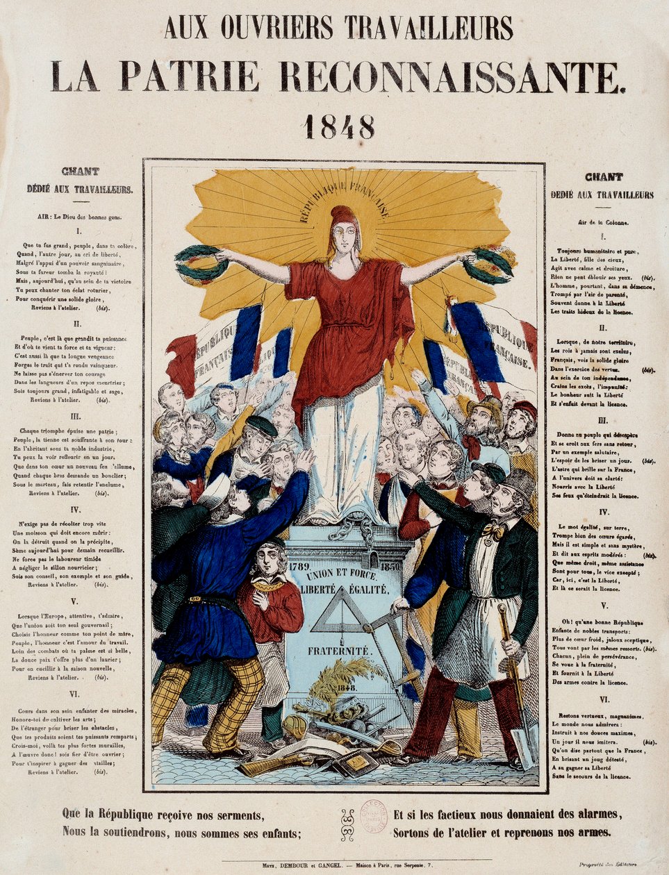 Revolución de 1848 y nacimiento de la segunda república: manifiesto y canción titulada “A los trabajadores, la patria agradecida”, la República es saludada por los trabajadores. 1848 París, Museo Carnavalet de French School