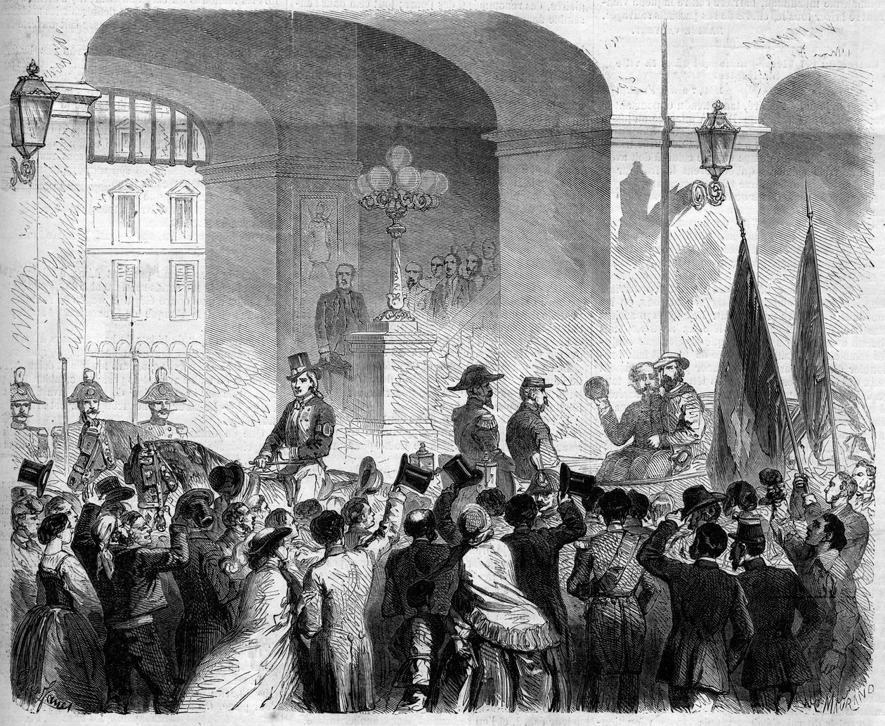 Risorgimento, Nápoles, 7 de noviembre de 1860: entrada de Víctor Manuel II (1820-1878), Rey de Italia, al Palacio Real de Nápoles después del voto de la población aceptando la anexión de Nápoles al Reino de Italia de French School