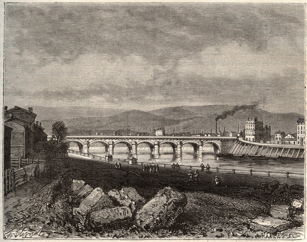 Roanne - Loira, en la región de Ródano-Alpes - grabado en “La France illustree: geografía, historia, administración estadística” por V.A. Malt-Brown. 1884 de French School