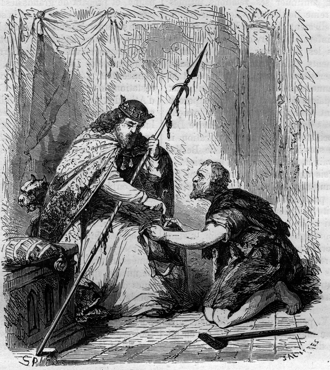 Roberto II el Piadoso (972-1031), Rey de Francia, distribuyendo limosnas. Grabado en "Histoire des Papes-Rois-Queen and Empereurs a travers les siècles" de Maurice Lachatre de French School