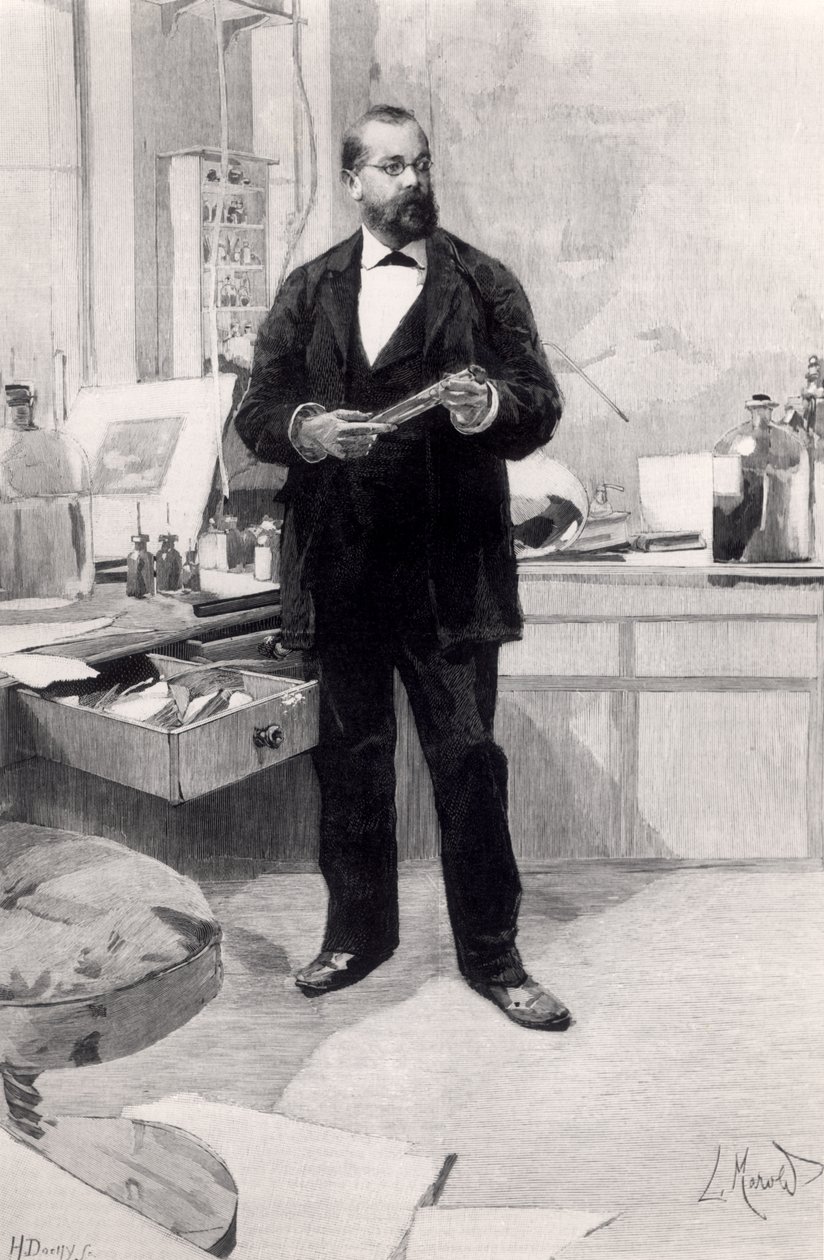 Robert Koch (1843-1910) en su laboratorio, de Le Monde Illustré, 29 de noviembre de 1890 de French School