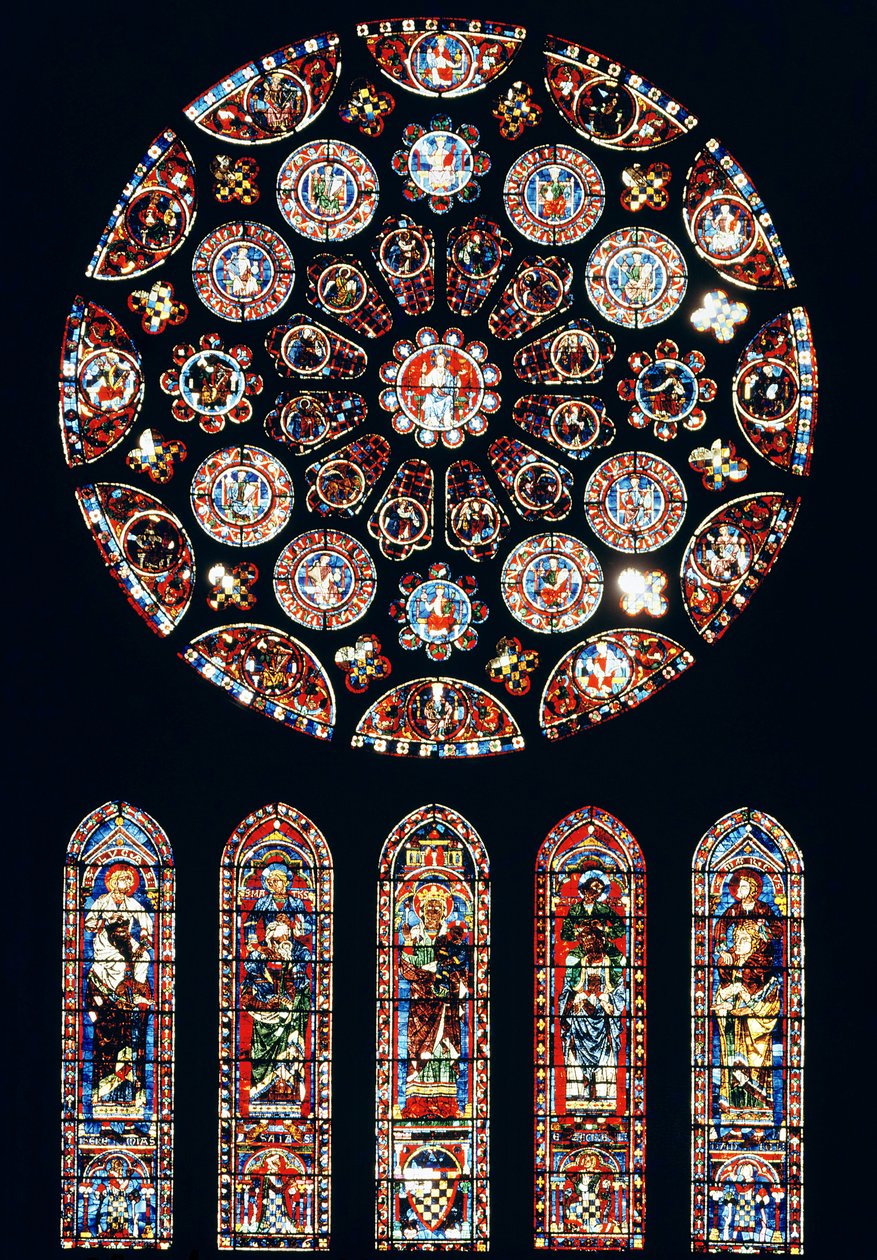 Ventanas de rosetón y lanceta de la pared sur, c.1224 de French School