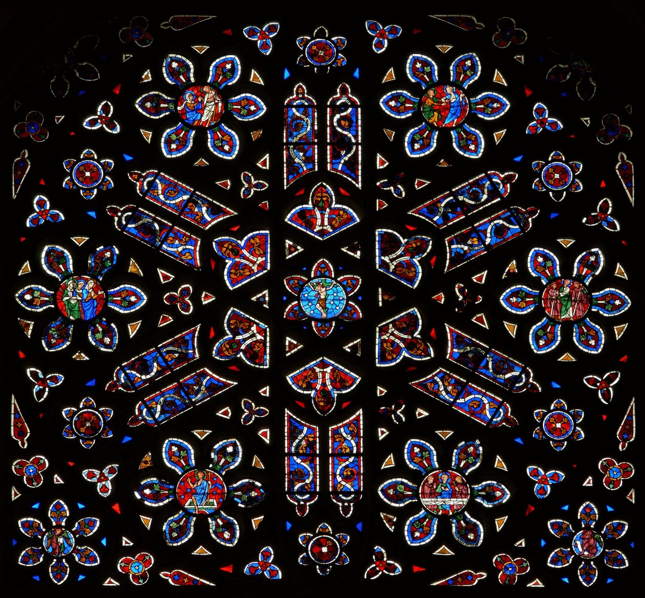 Rosetón con la Crucifixión rodeada de escenas de la Resurrección de French School