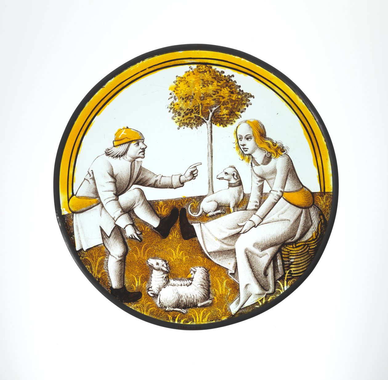 Medallón con Pareja Jugando a la Quintana de French School