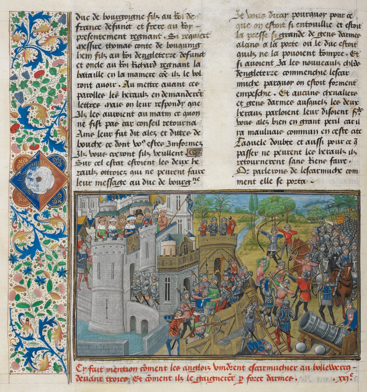 Royal 14 E. IV, f.59v Captura de un bastión en Troyes, de 