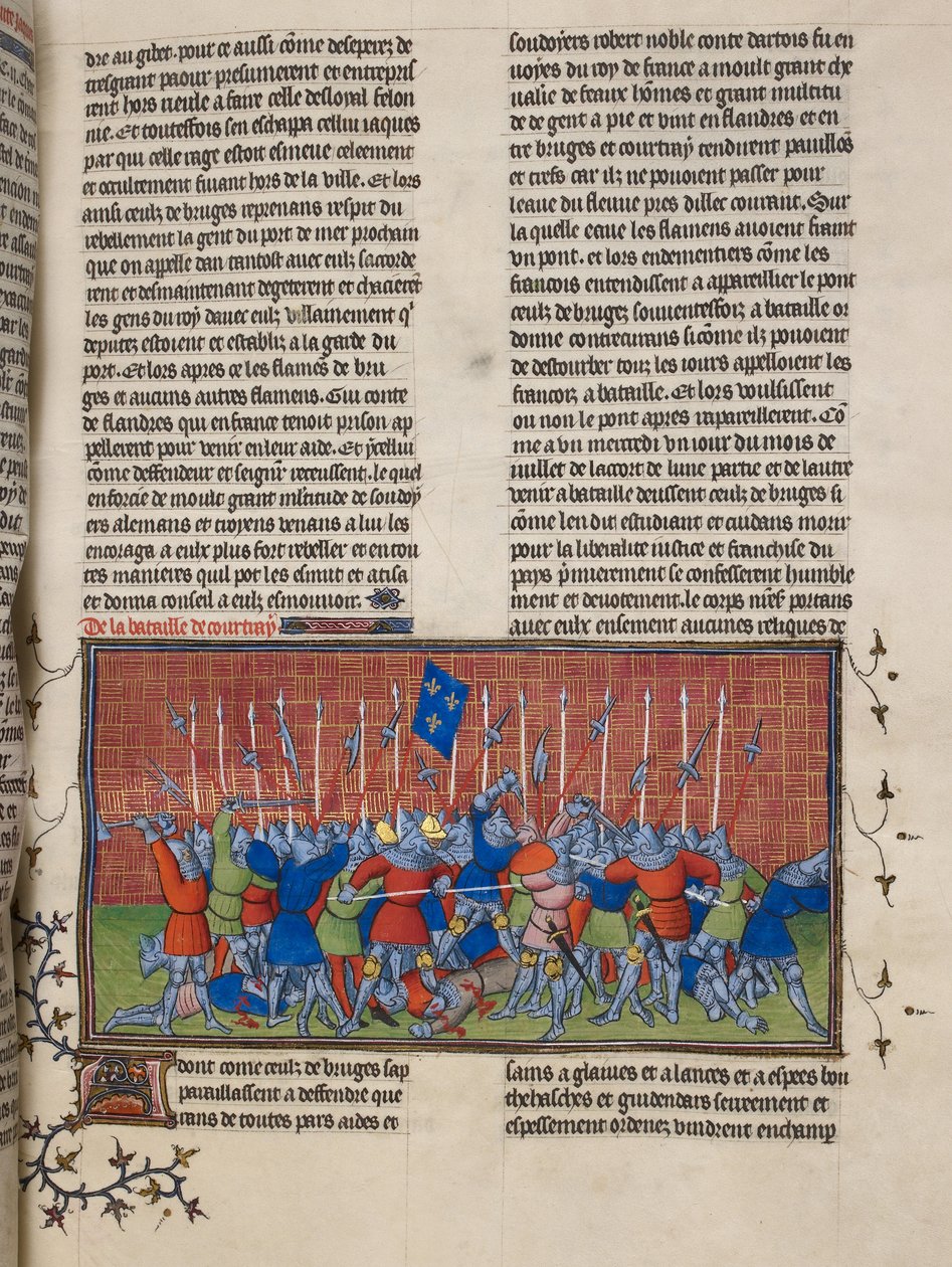 Real 20 C. VII, f.34 La batalla de Courtrai, ilustración de las 
