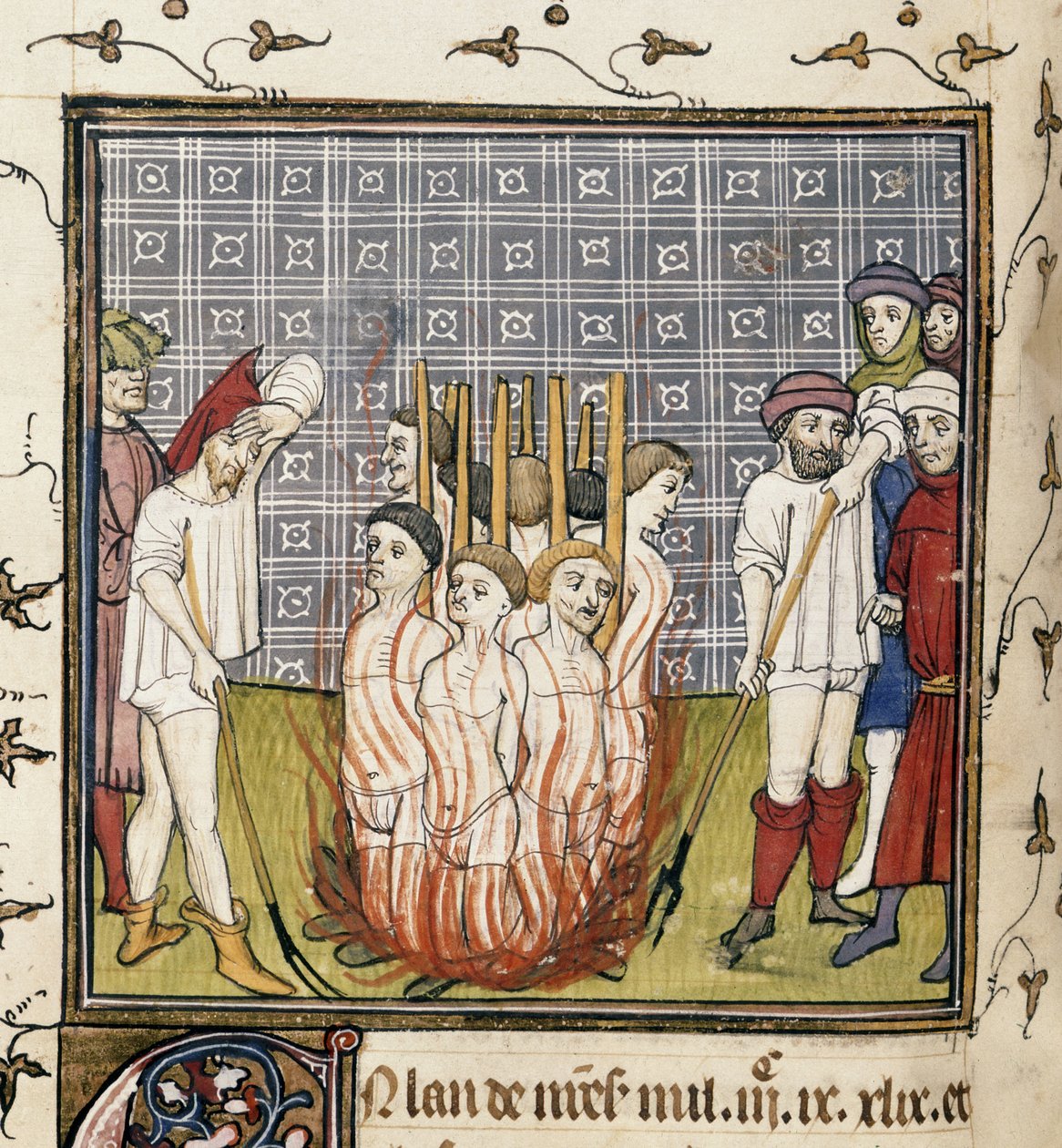 Real 20 C. VII, f.44v Quema de templarios, ilustración de las "Chroniques de France ou de St. Denis" (vitela) de French School