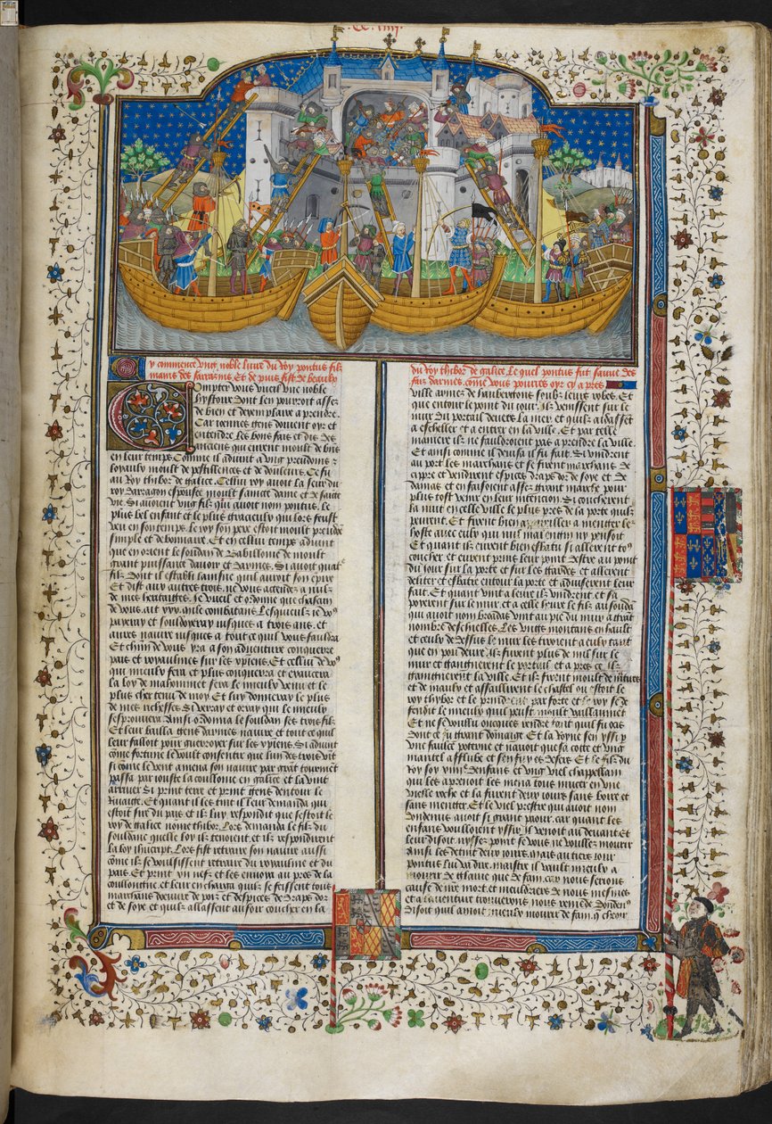 Royal MS 15 E VI, f.207 Miniatura de barcos asediando La Coruña, de 