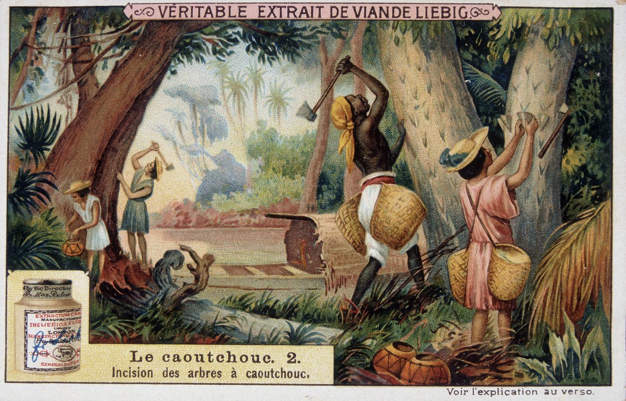 Incisión de ejes de caucho - cromolitografía Liébig de French School