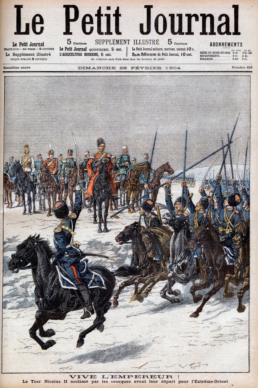 Guerra ruso-japonesa 1904-1905 - Cosacos aclamando al Zar Nicolás II antes de partir hacia el Lejano Oriente para luchar contra los japoneses en 