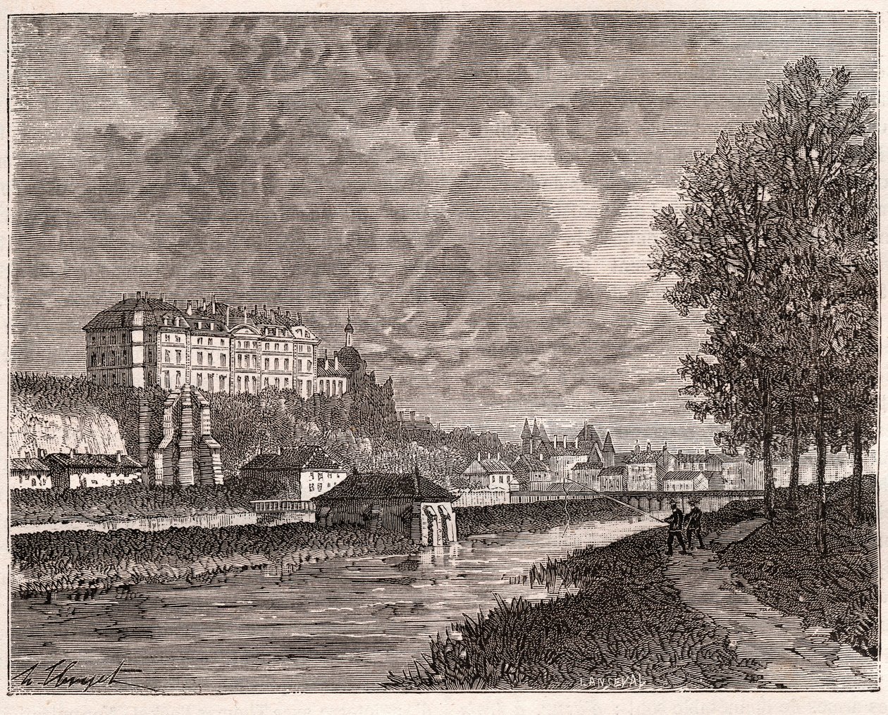 Sablé-sur-Sarthe - grabado en “La France illustrée: géographie, histoire, administración statistique” por V.A. Malt-Brown. 1884 de French School