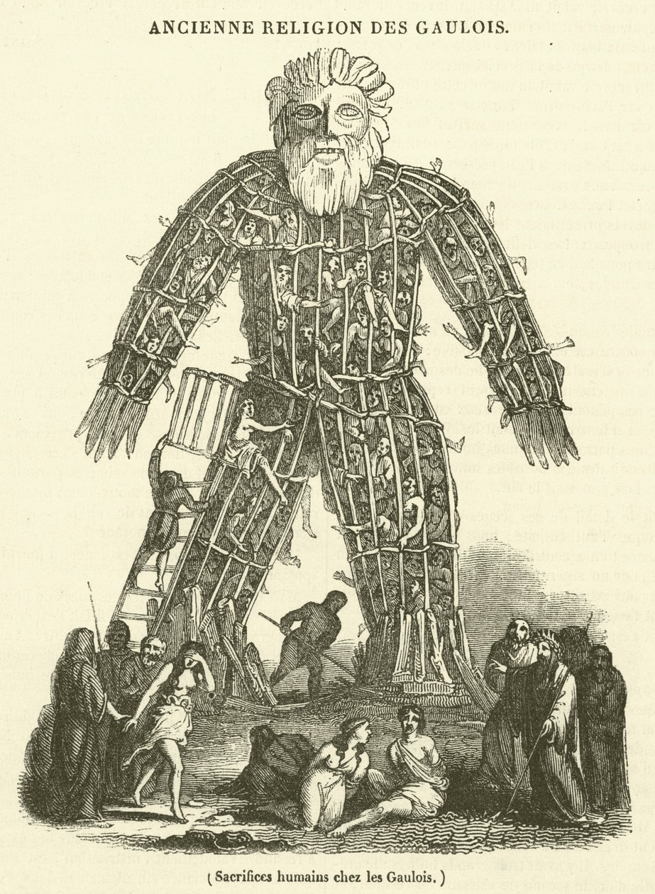 Sacrificio humano entre los galos (grabado) de French School