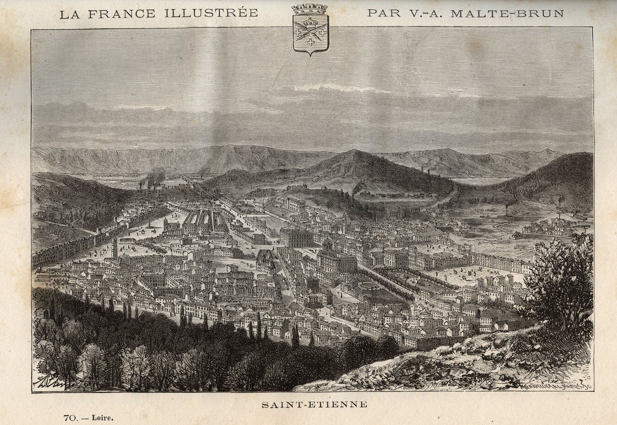 Saint-Etienne - grabado en “La France illustrée: geografía, historia, administración estadística” de V.-A. Malt-Brown. 1884 de French School