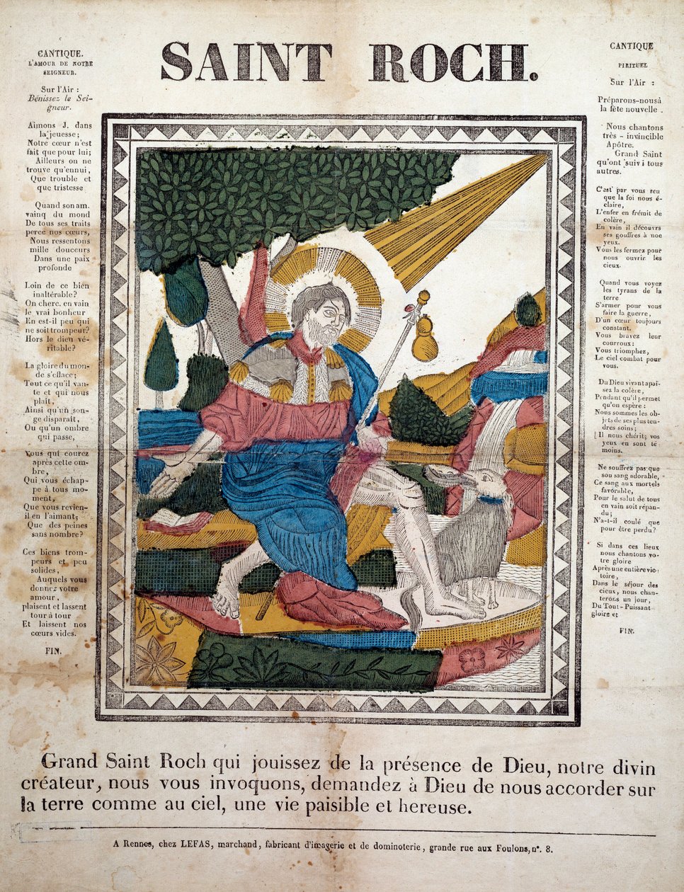 San Roque. Grabado, imaginería de Rennes (1825). Coll, Ferrand. de French School