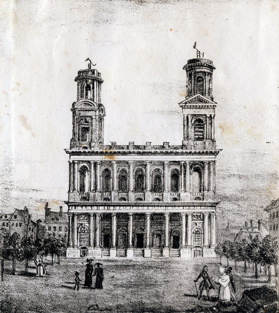 Iglesia de Saint Sulpice, París - "Alphabet Picturesque des Monumens de Paris" c.1840 (grabado) de French School