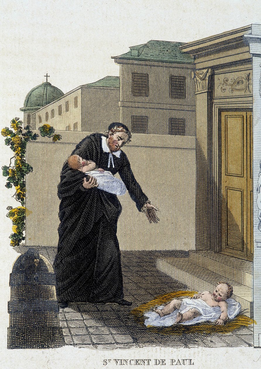 San Vicente de Paúl acogiendo a niños abandonados frente a la iglesia de French School