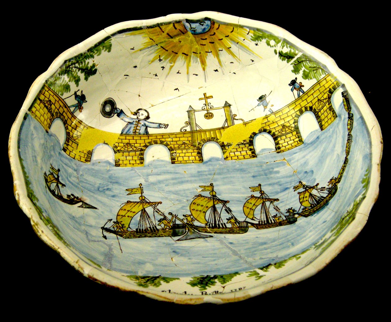 Ensaladera que representa un puente sobre el Loira de French School