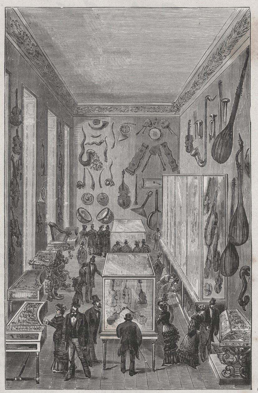 Sala del museo del conservatorio nacional de música de París - Grabado en “Ciencias al alcance de todos: física y química populares” por Alexis Clerc - Finales del siglo XIX - Colección privada de French School