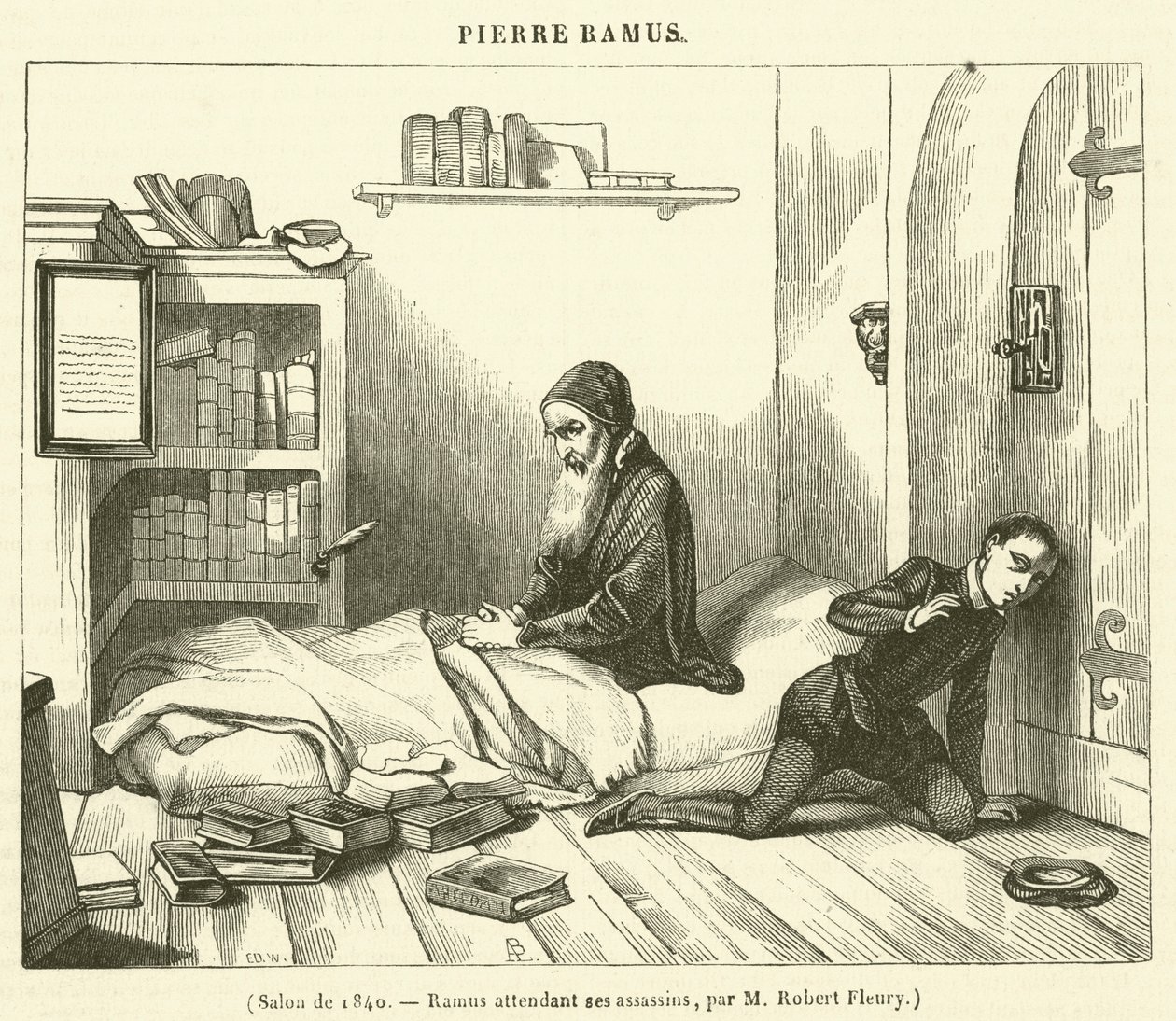 Salón de 1840, Ramus esperando a sus asesinos (grabado) de French School