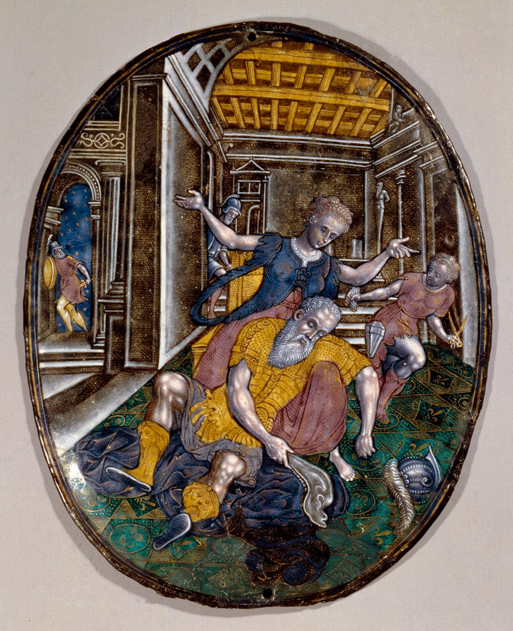 Sansón y Dalila. Sansón pierde su fuerza después de que Dalila le corta el cabello. Libro de Limoges. Aproximadamente 1575. Londres, Museo Victoria y Alberto de French School