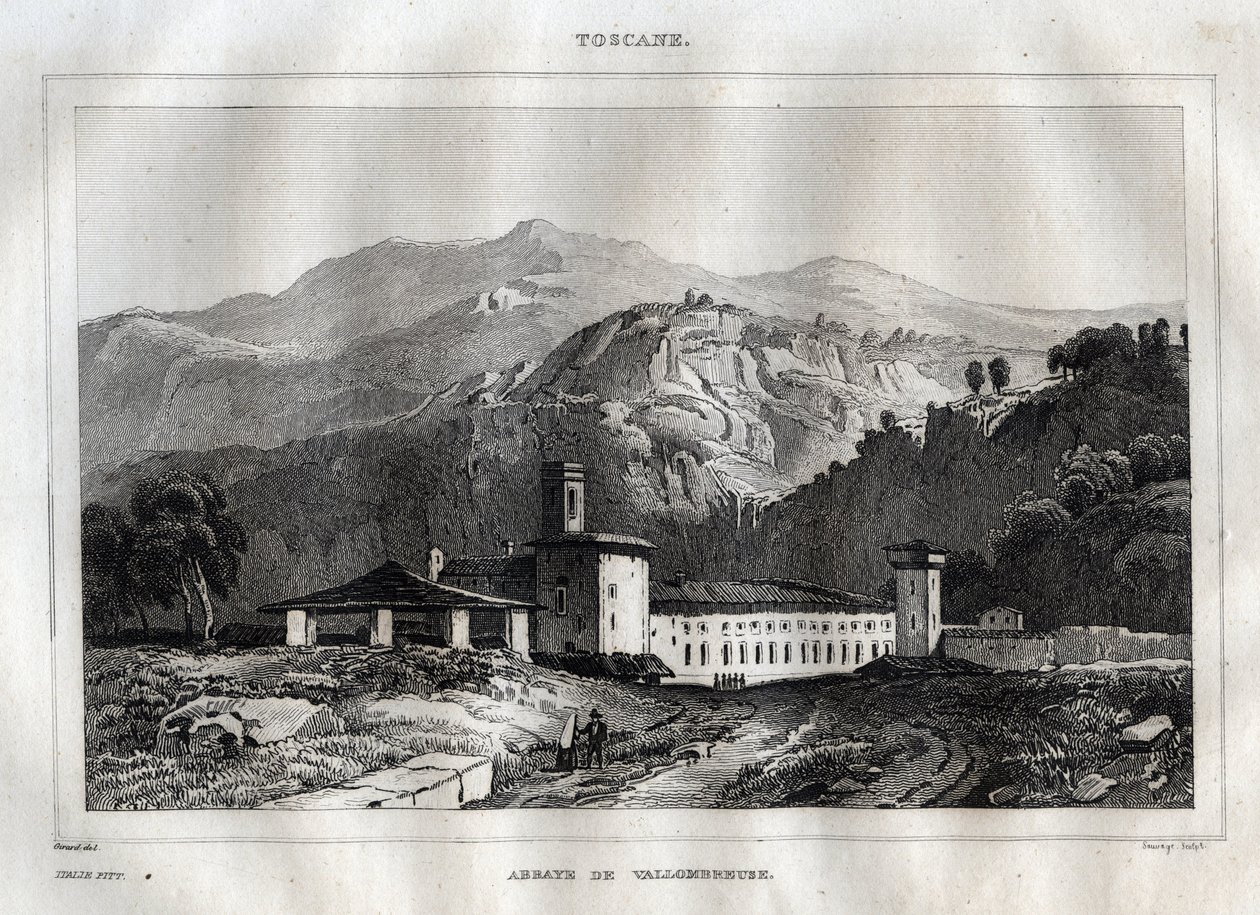 Santa Maria di Vallombrosa abadía benedictina ubicada en el municipio de Reggello, en Toscana - Abadía de Vallombrosa - Grabado de “Italia Pintoresca” - Pintura Histórica y Descriptiva de Italia” de M. de Norvins, Ch. Nodier 1834-1836. de French School