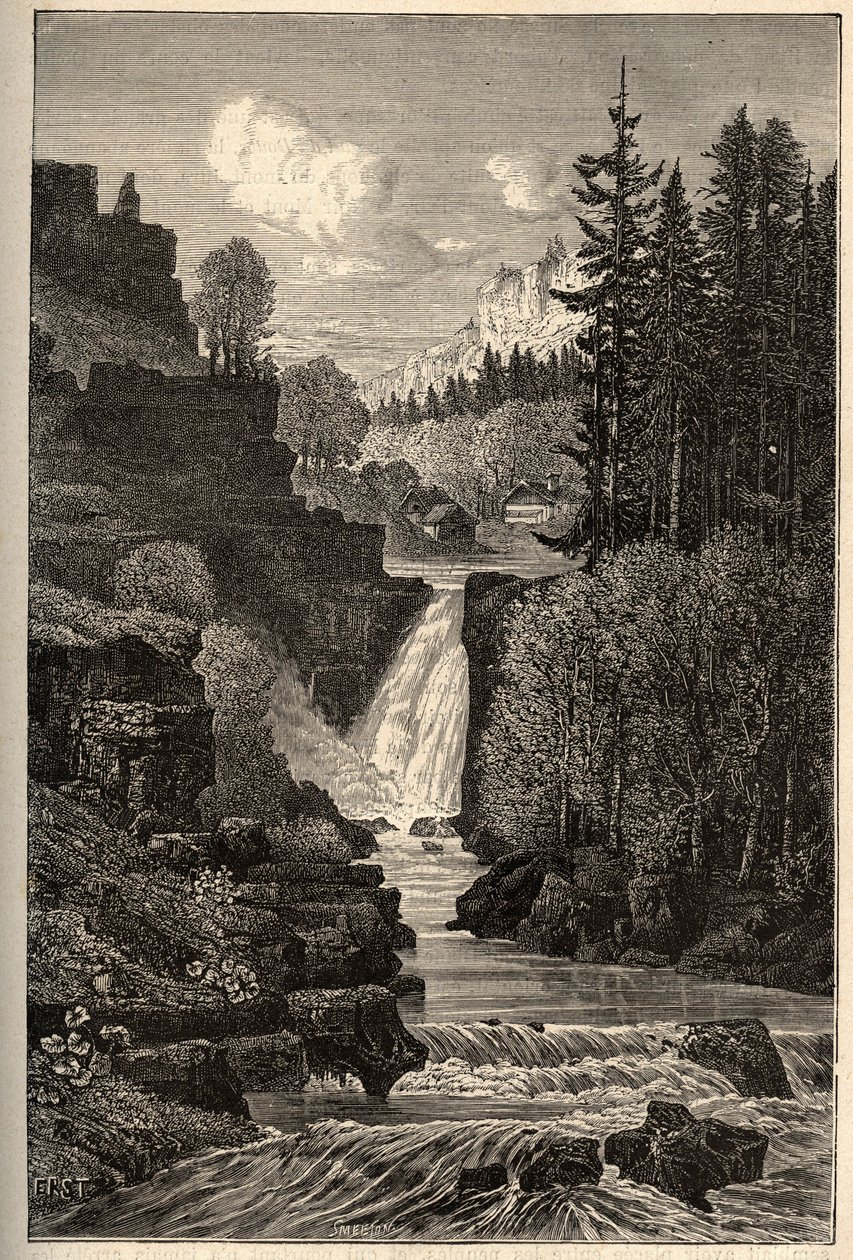 Saut du Doubs (cascada) Franche-Comte - grabado en “PATRIE” - DESCRIPCIÓN PICTURESQUE DE FRANCIA EN 6 VOLÚMENES POR LUCIEN HUARD - finales del siglo XIX de French School