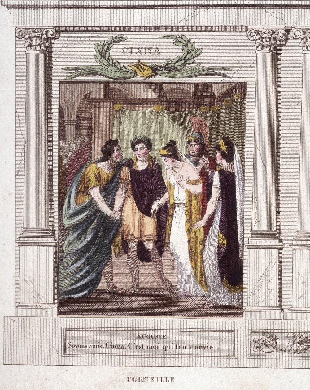 Escena y diálogo de Augusto a Cinna en "Cinna o la clemencia de Augusto", tragedia de Corneille de French School