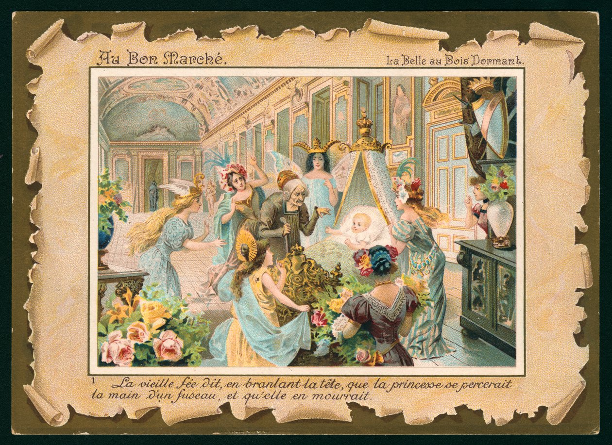 Escena de la Bella Durmiente (cromolito) de French School