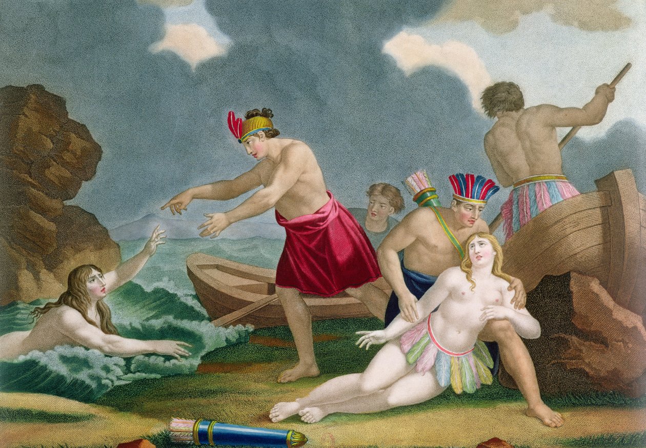 Escena de la historia de la princesa azteca Amazilly y su hermano Telasco de French School