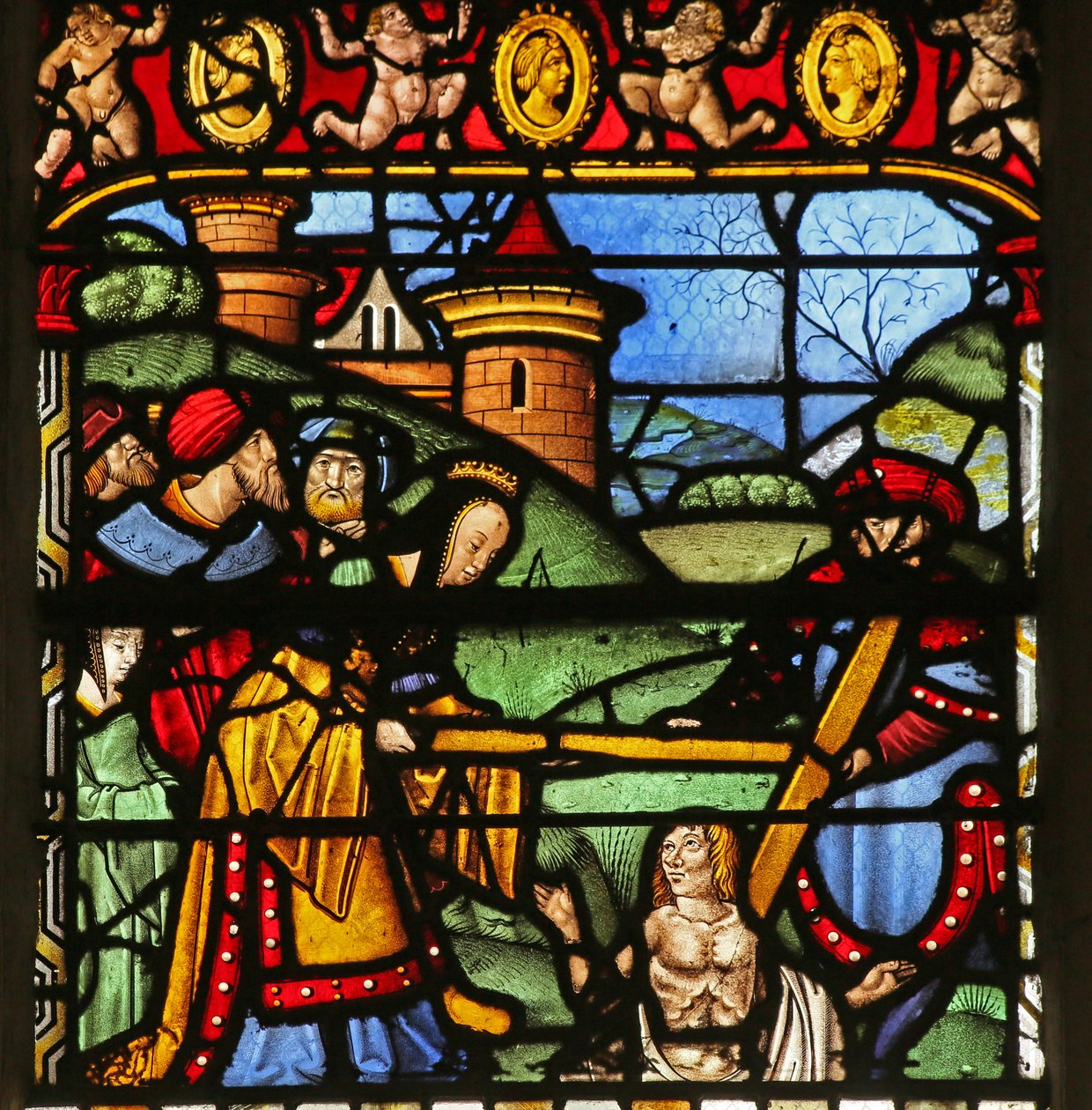 Escena de la leyenda de La Cruz: la Cruz es revelada por un alma resucitada de French School