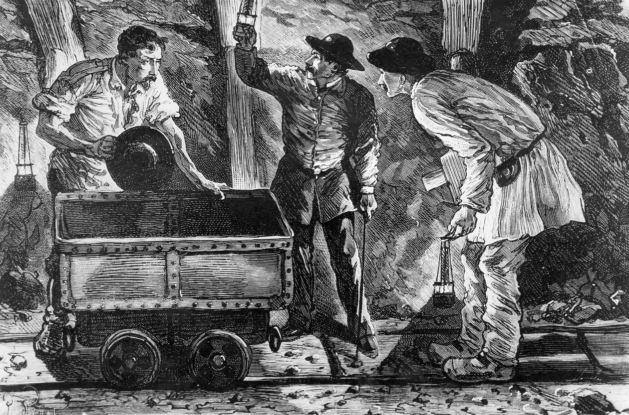 Escena en una mina de carbón, ilustración de Germinal por Emile Zola (1840-1902), 1886 de French School
