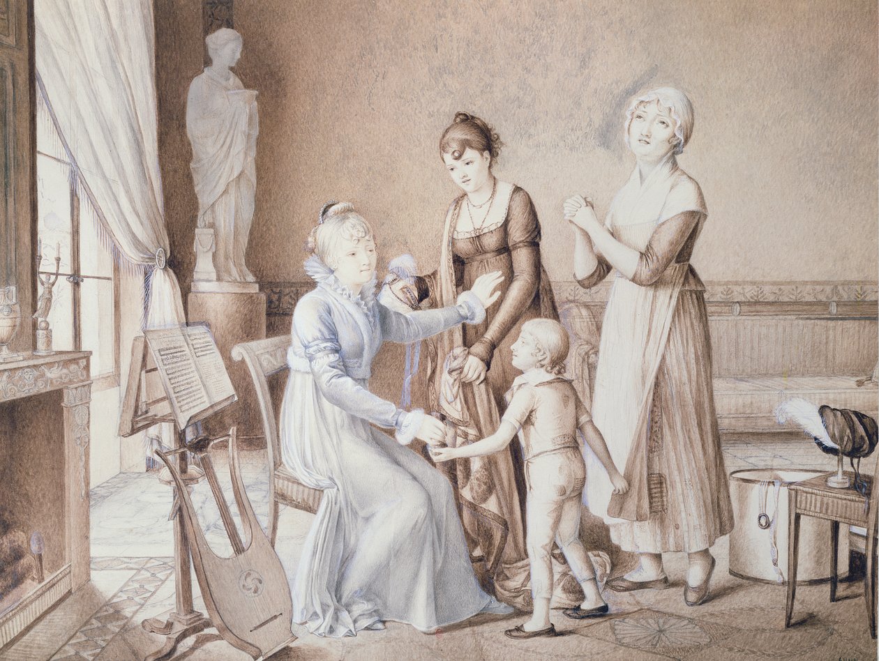 Escena de vida familiar, principios del siglo XIX de French School