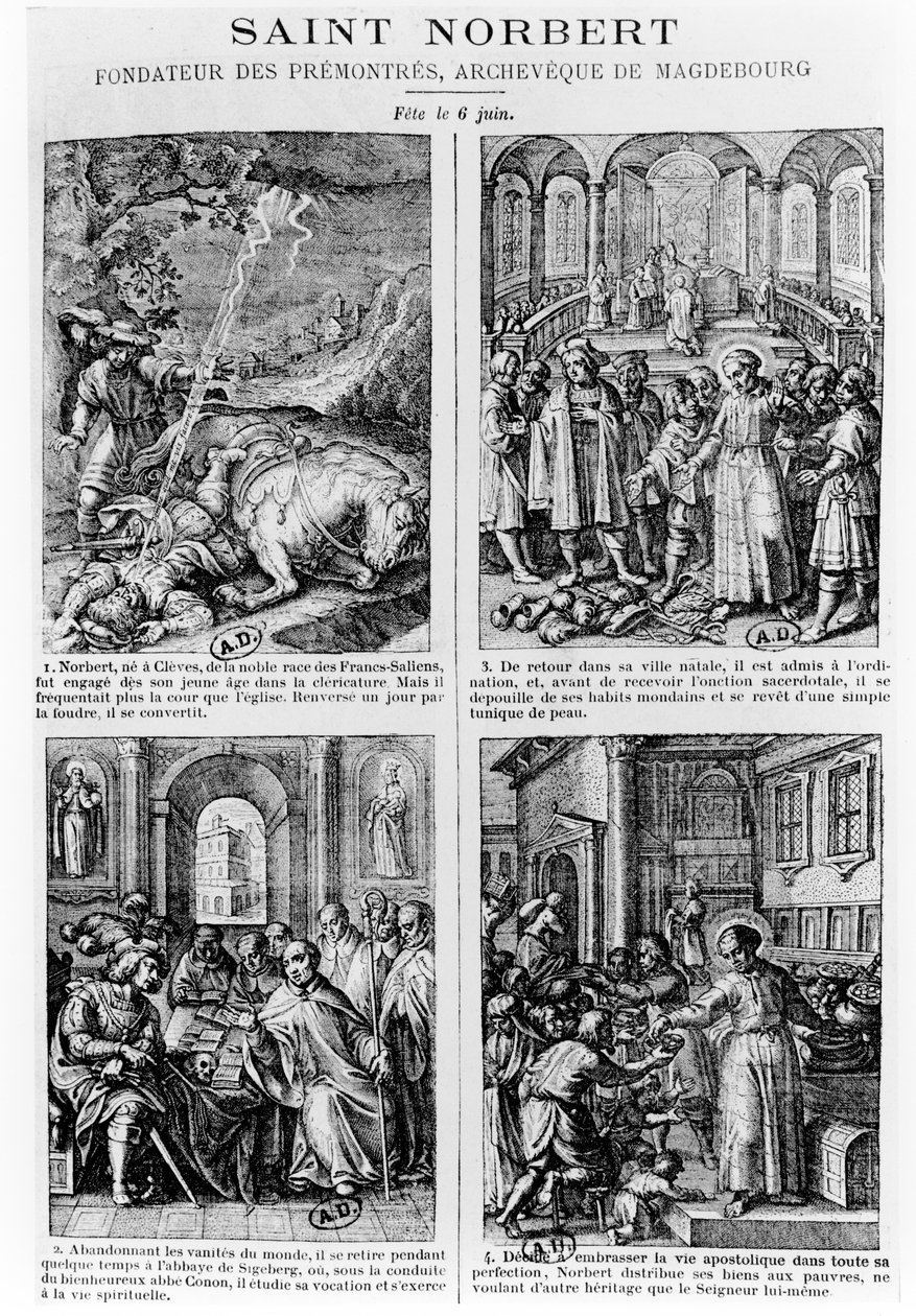 Escenas de la vida de San Norberto, fundador de la orden de canónigos regulares premonstratenses de French School