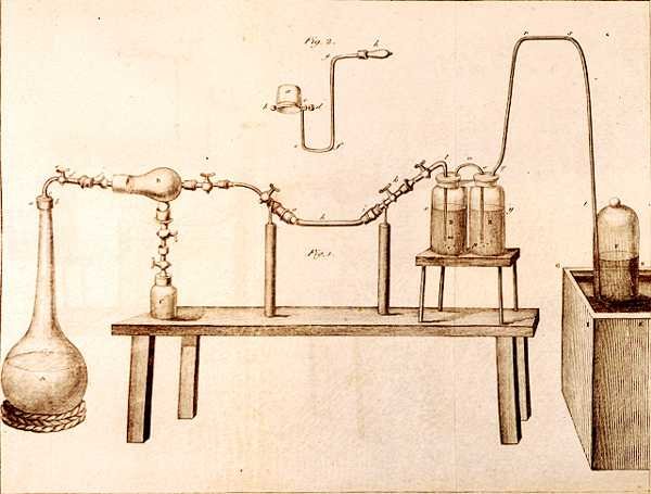 Equipo Científico, de Los Elementos de la Química por Antoine Laurent de Lavoisier (1743-94) grabado por D.Lizars, 1796 de French School