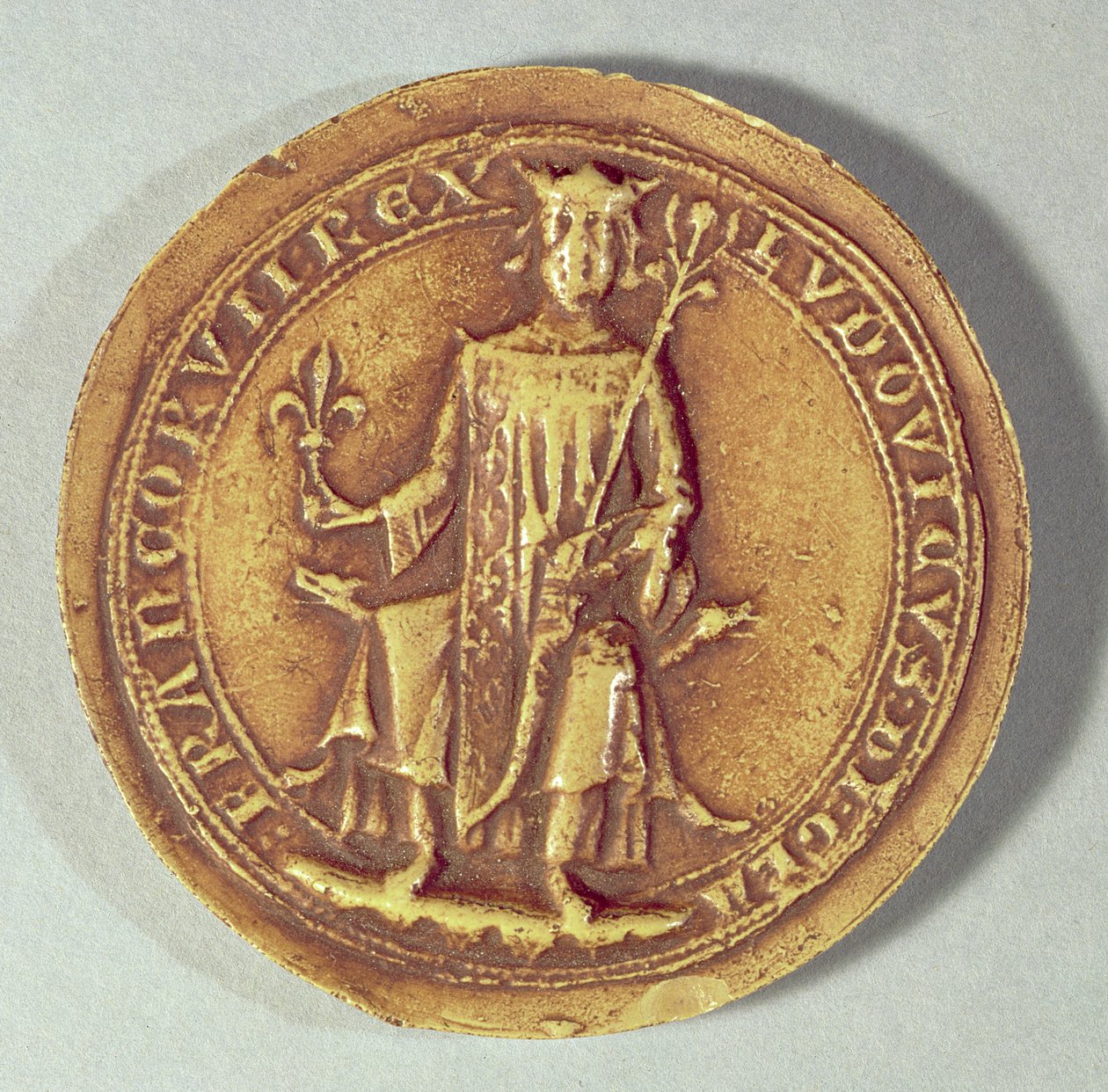 Sello de San Luis (1214-70) sosteniendo un cetro y la flor de lis, c.1252 de French School