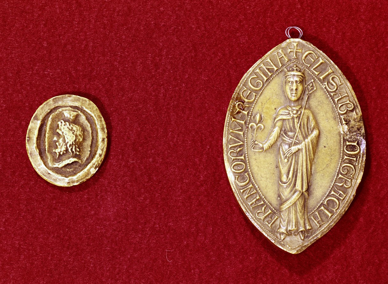 Sellos pertenecientes al Emperador Carlomagno (742-814) y la Reina Isabel de Hainaut (1170-c.1190) de French School