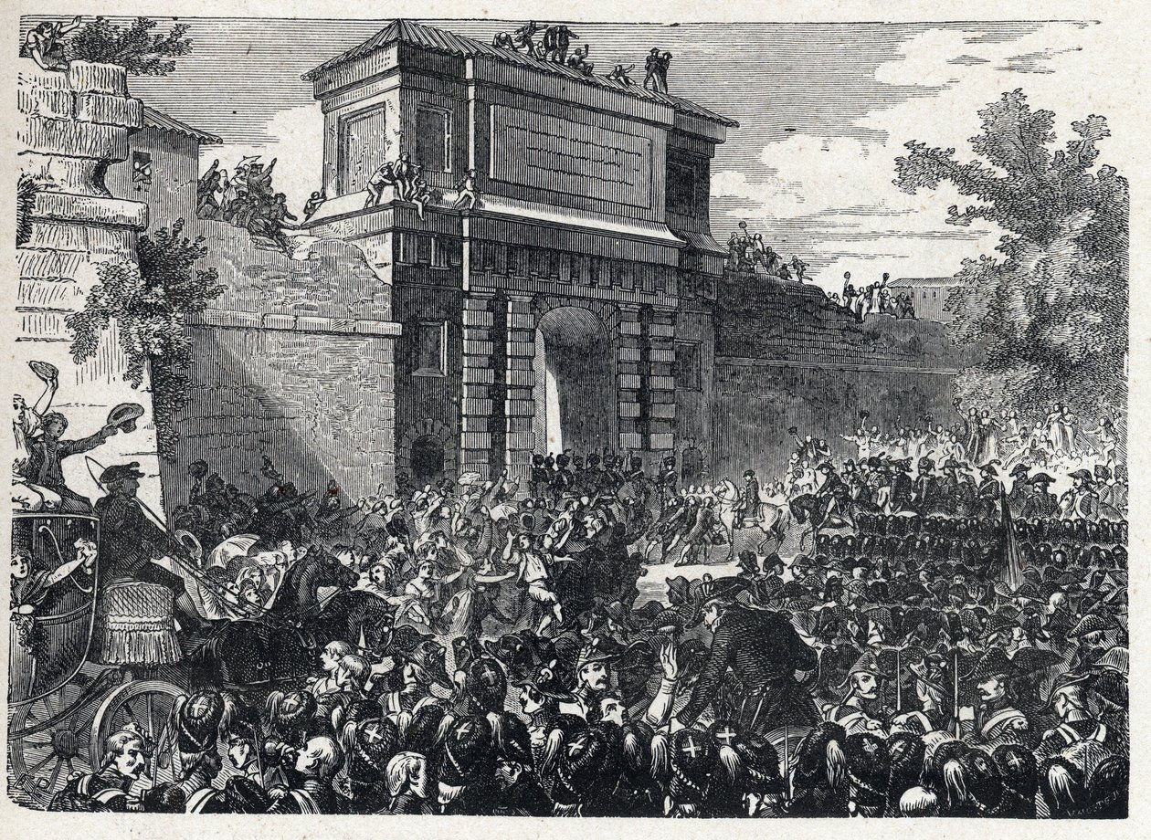 Segunda coalición: la Batalla de Hohenlinden (cerca de Múnich, Alemania) el 12 de Frimaire año IX (3 de diciembre de 1800) entre las tropas francesas del General Jean Victor Moreau y las fuerzas austriacas y bávaras comandadas por el Archiduque Juan Bautis de French School