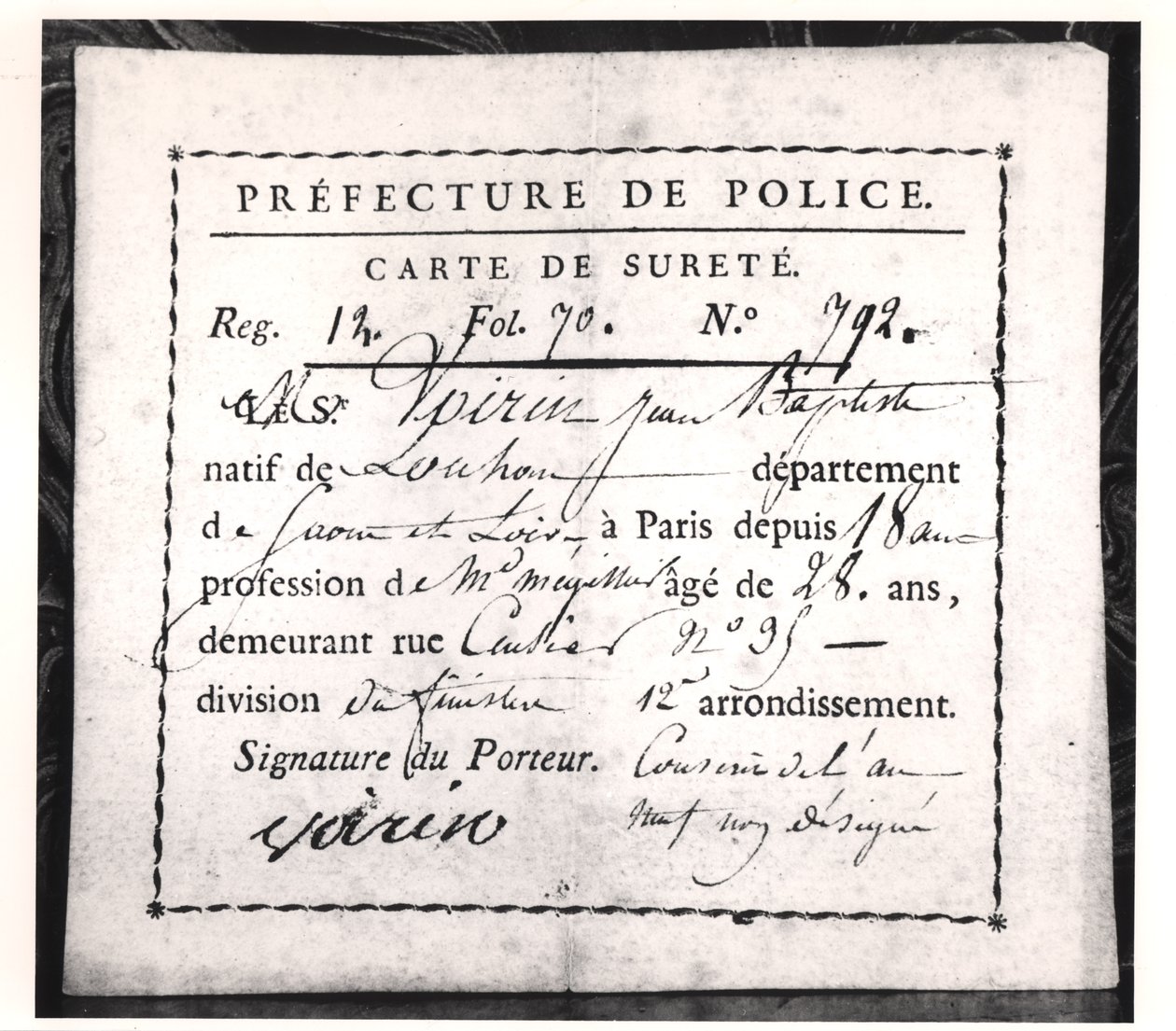 Tarjeta de seguridad, 1808 de French School