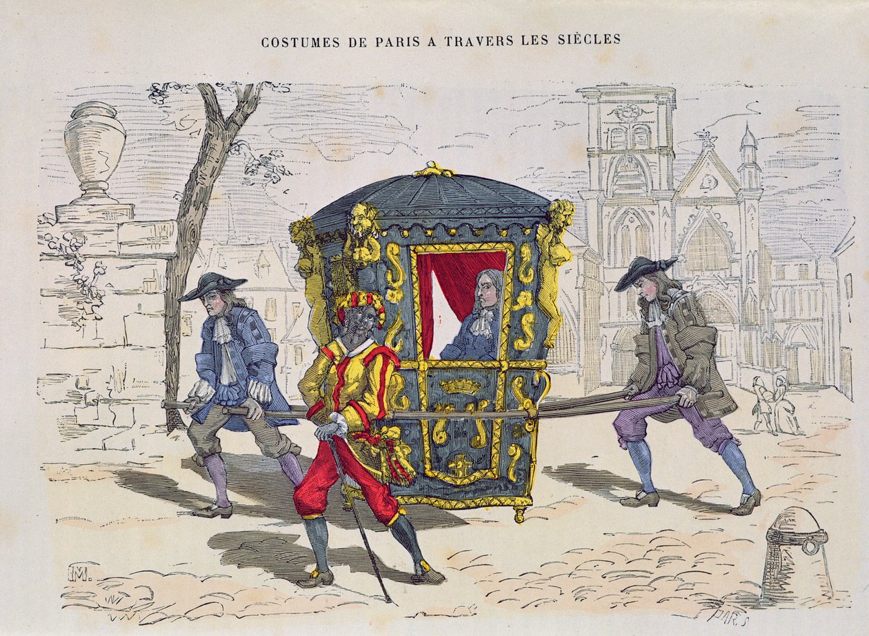 Silla de manos en el siglo XVI, de Costumes de Paris a Travers les Siecles, publicado en 1887 de French School