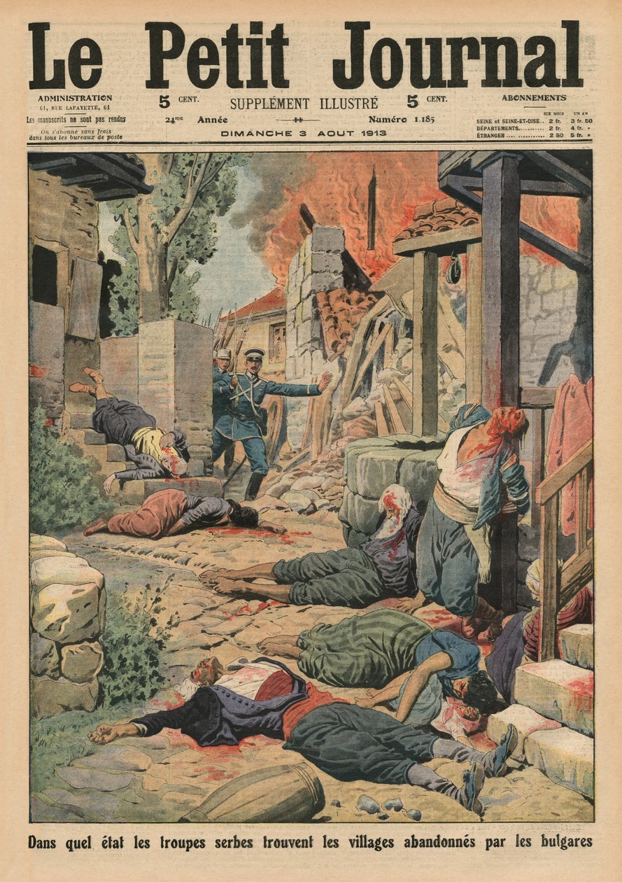 Tropas serbias llegando a los pueblos abandonados por los búlgaros, ilustración de portada de 