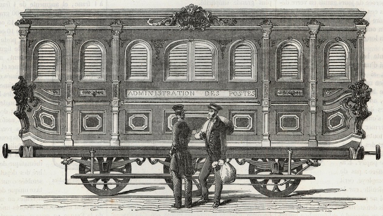 Servicio de Correos - vista exterior de la oficina ambulante - Grabado en "Tableau-de-Paris" de Edmond Texier 1852 de French School