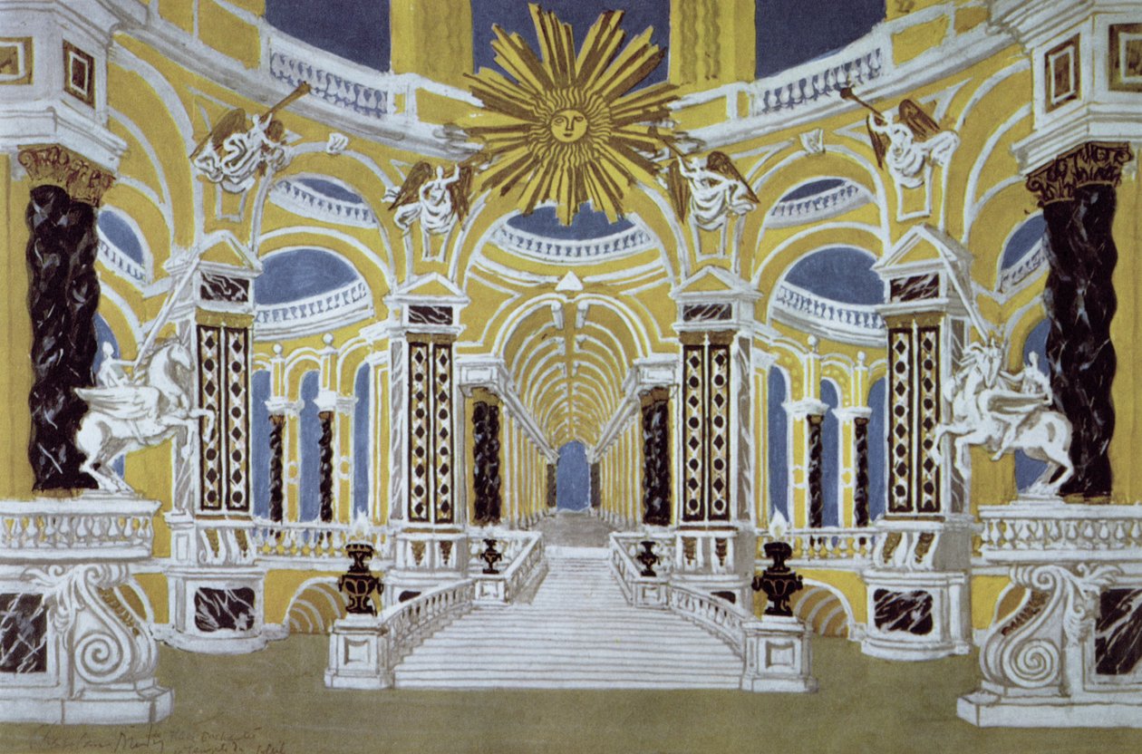 Diseño de escenario para La flauta mágica de Wolfgang Amadeus Mozart (1756-91) de French School