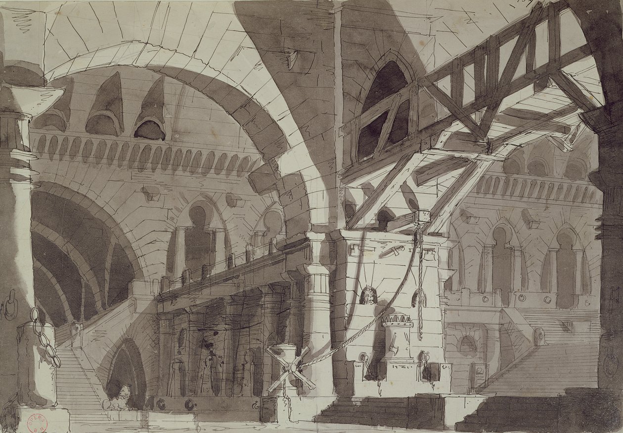 Diseño de escenografía al estilo de los dibujos de prisión de Piranesi, c.1800 de French School