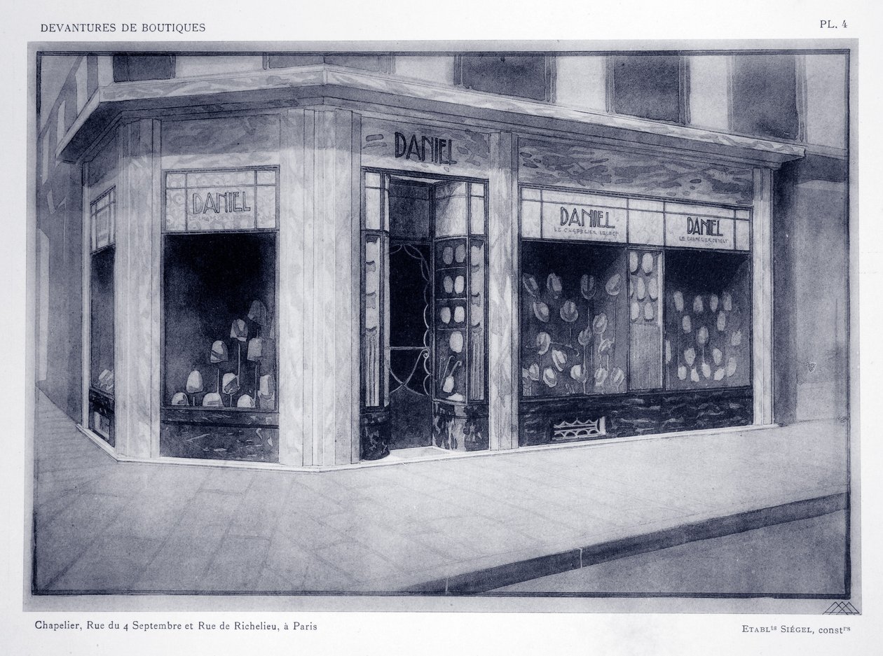 Frente de tienda, placa 4, ilustración de Devantures de Boutiques por Louis-Pierre Sezille, París, 1927 de French School